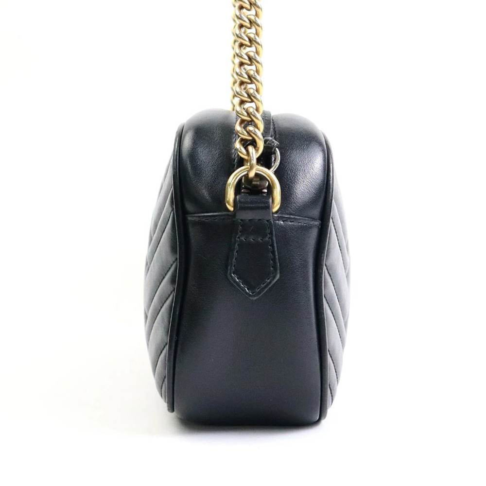 Gucci GG Metal Bag Black Shoulder Marmont Leather Crossbody Black